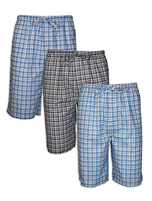 Men's Lounge Pajama Sleep Shorts/Woven Jam Dorm Shorts Drawstring & Pockets - 3 Pack