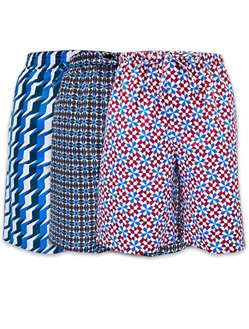 Men's Lounge Pajama Sleep Shorts/Woven Jam Dorm Shorts Drawstring & Pockets - 3 Pack