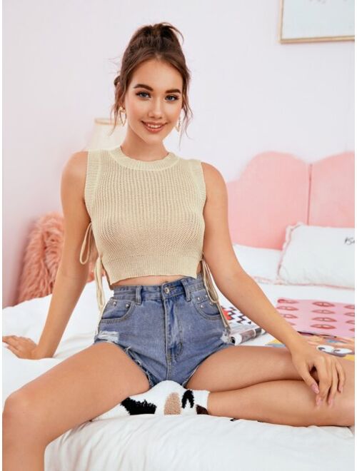 Knot Side Crop Knit Crop Top