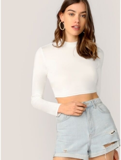 Form-Fitting Mock Neck Crop Top