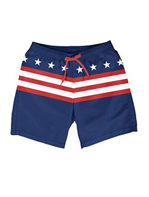 Tipsy Elves Men's Patriotic USA Red White and Blue Swim Trunks - American Flag Swim Suit