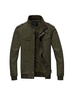 FEDTOSING Mens Bomber Jacket Stylish Windbreaker Men Stand Collar Military Jacket with Shoulder Straps