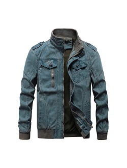 FEDTOSING Mens Bomber Jacket Stylish Windbreaker Men Stand Collar Military Jacket with Shoulder Straps