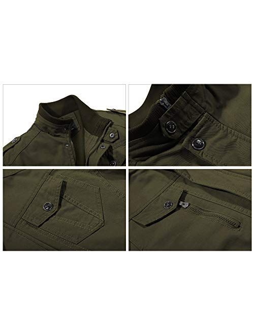 FEDTOSING Mens Bomber Jacket Stylish Windbreaker Men Stand Collar Military Jacket with Shoulder Straps