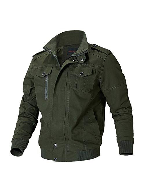 FEDTOSING Mens Bomber Jacket Stylish Windbreaker Men Stand Collar Military Jacket with Shoulder Straps