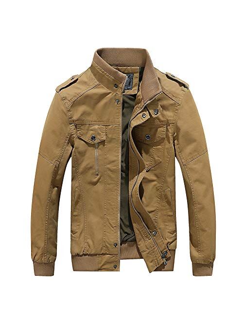 FEDTOSING Mens Bomber Jacket Stylish Windbreaker Men Stand Collar Military Jacket with Shoulder Straps