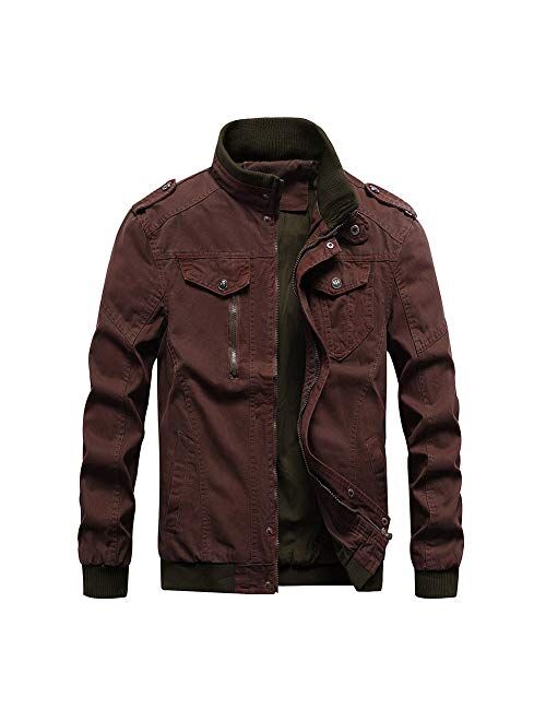 FEDTOSING Mens Bomber Jacket Stylish Windbreaker Men Stand Collar Military Jacket with Shoulder Straps