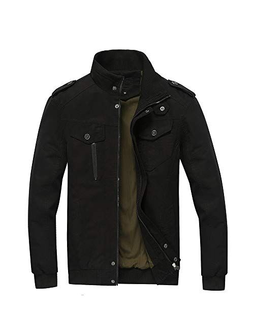 FEDTOSING Mens Bomber Jacket Stylish Windbreaker Men Stand Collar Military Jacket with Shoulder Straps