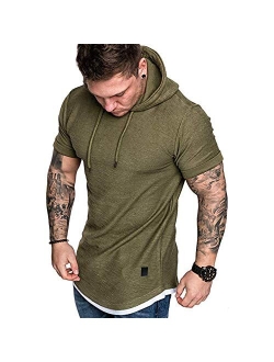 Men's Casual Hooded T-Shirts - Fashion Short Sleeve Solid Color Pullover Top Summer Blouse