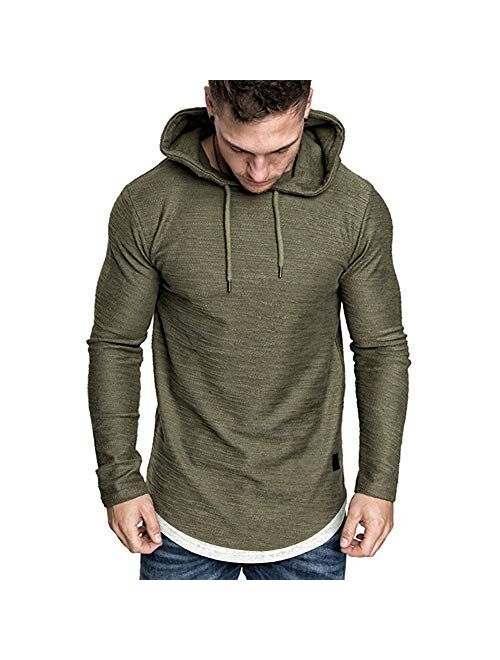 Men's Casual Hooded T-Shirts - Fashion Short Sleeve Solid Color Pullover Top Summer Blouse