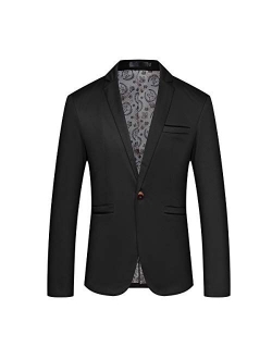 Mens Slim Fit Sport Coat Casual One Button Solid Color Jacket Blazer