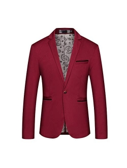 Mens Slim Fit Sport Coat Casual One Button Solid Color Jacket Blazer