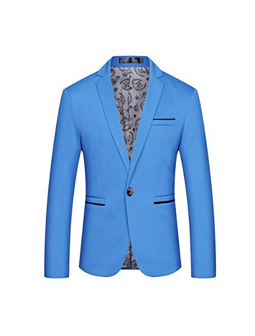 Mens Slim Fit Sport Coat Casual One Button Solid Color Jacket Blazer