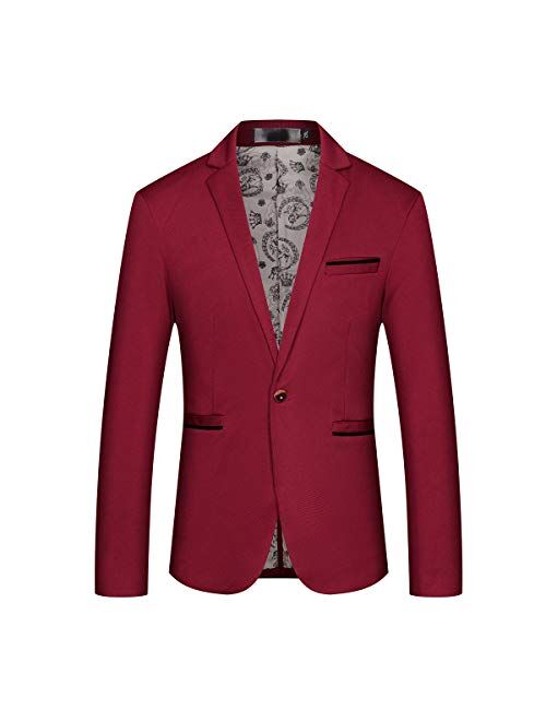 Mens Slim Fit Sport Coat Casual One Button Solid Color Jacket Blazer