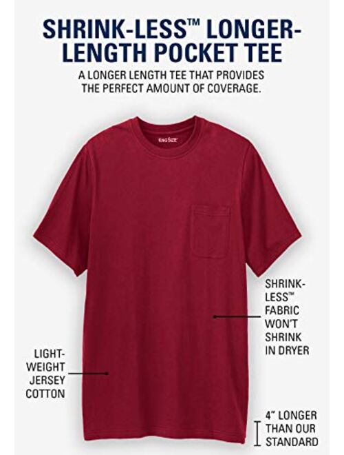 KingSize Men's Big and Tall Shrink-Less Lightweight Longer-Length Crewneck Pocket T-Shirt