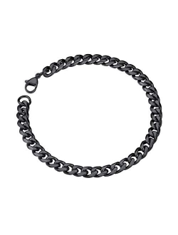 ChainsPro Mens Sturdy Cuban Link Chain Bracelet, 3/6/9/12/14mm Width, 19/21CM Length, 18K Gold Plated/316L Stainless Steel/Black(with Gift Box)