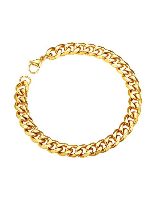 ChainsPro Mens Sturdy Cuban Link Chain Bracelet, 3/6/9/12/14mm Width, 19/21CM Length, 18K Gold Plated/316L Stainless Steel/Black(with Gift Box)