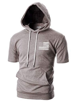 OHOO Mens Slim Fit Short Sleeve Lightweight Hoodie with Kanga Pocket