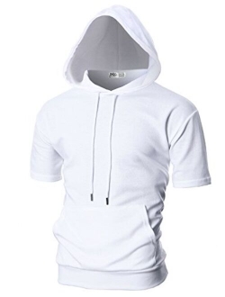 OHOO Mens Slim Fit Short Sleeve Lightweight Hoodie with Kanga Pocket