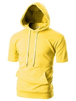 OHOO Mens Slim Fit Short Sleeve Lightweight Hoodie with Kanga Pocket