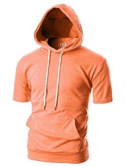 OHOO Mens Slim Fit Short Sleeve Lightweight Hoodie with Kanga Pocket