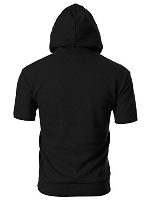 OHOO Mens Slim Fit Short Sleeve Lightweight Hoodie with Kanga Pocket