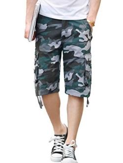 CANASOUR Mens Multi Pockets Jogger Capri Cargo Shorts