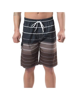 YnimioAOX Men's Swim Trunks, Quick Dry Board Shorts, Colorful Stripe Swimming Shorts