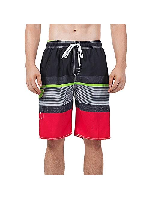 YnimioAOX Men's Swim Trunks, Quick Dry Board Shorts, Colorful Stripe Swimming Shorts