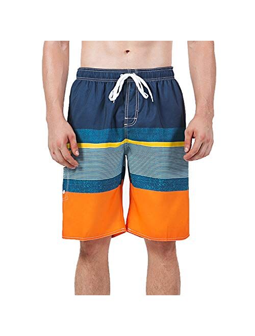 YnimioAOX Men's Swim Trunks, Quick Dry Board Shorts, Colorful Stripe Swimming Shorts