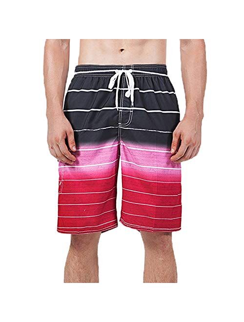 YnimioAOX Men's Swim Trunks, Quick Dry Board Shorts, Colorful Stripe Swimming Shorts