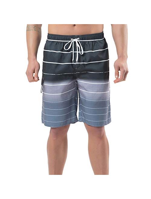 YnimioAOX Men's Swim Trunks, Quick Dry Board Shorts, Colorful Stripe Swimming Shorts