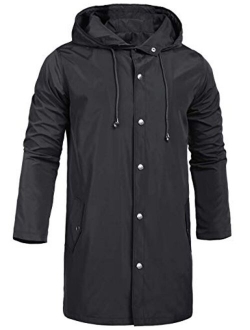 ZEGOLO Men's Raincoats Waterproof Jacket Hood Windbreaker Breathable Lightweight Business Outdoor Long Rain Jacket for Men