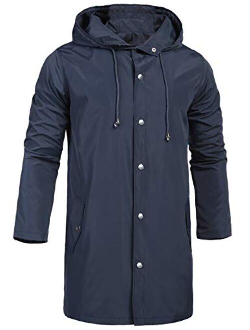 ZEGOLO Men's Raincoats Waterproof Jacket Hood Windbreaker Breathable Lightweight Business Outdoor Long Rain Jacket for Men