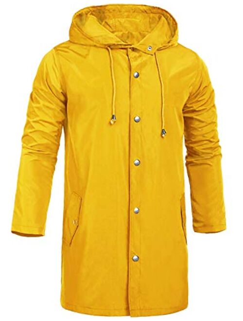 ZEGOLO Men's Raincoats Waterproof Jacket Hood Windbreaker Breathable Lightweight Business Outdoor Long Rain Jacket for Men