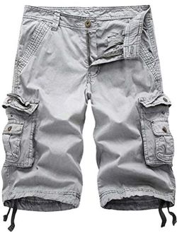 IDEALSANXUN Men's Casual Loose Fit Multi-Pockets Military Cargo Shorts