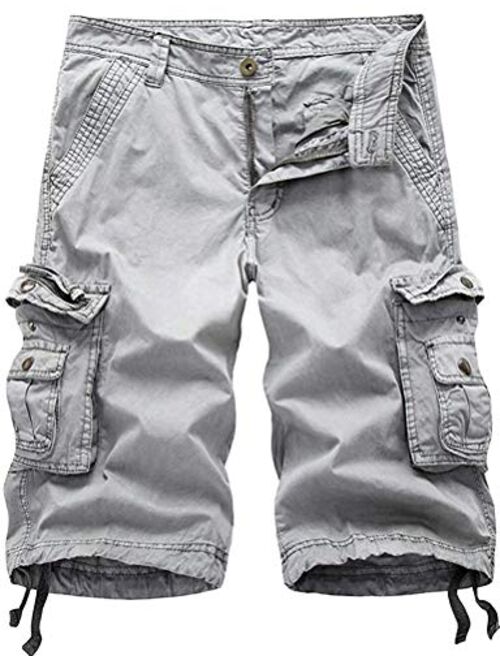 IDEALSANXUN Men's Casual Loose Fit Multi-Pockets Military Cargo Shorts