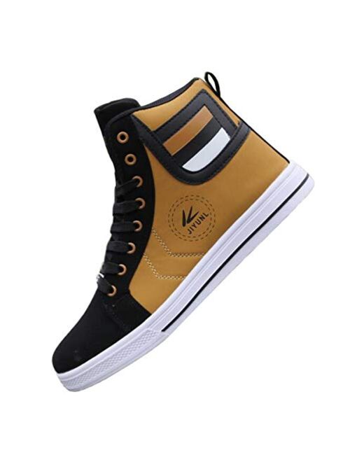 tazimall Mens Round Toe High Top Sneakers Casual Lace Up Skateboard Shoes Newest Style(3 Colors)