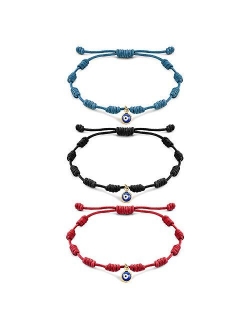 Tarsus Handmade Evil Eyes Bracelet Adjustable Ojo Turco Kabbalah Red String Amulet Nazar Bracelets for Family Bestfriend Women Men Girls 3 Pcs