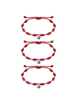 Tarsus Handmade Evil Eyes Bracelet Adjustable Ojo Turco Kabbalah Red String Amulet Nazar Bracelets for Family Bestfriend Women Men Girls 3 Pcs