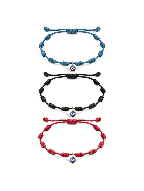 Tarsus Handmade Evil Eyes Bracelet Adjustable Ojo Turco Kabbalah Red String Amulet Nazar Bracelets for Family Bestfriend Women Men Girls 3 Pcs