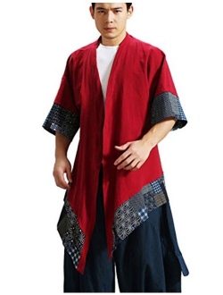 Idopy Men`s Vintage Cotton Linen Cloak Poncho Cape Coat Cardigan Kimono