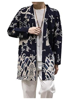 Idopy Men`s Vintage Cotton Linen Cloak Poncho Cape Coat Cardigan Kimono