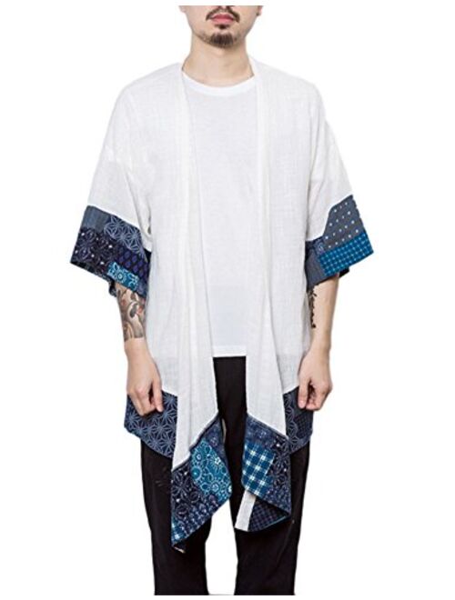 Idopy Men`s Vintage Cotton Linen Cloak Poncho Cape Coat Cardigan Kimono