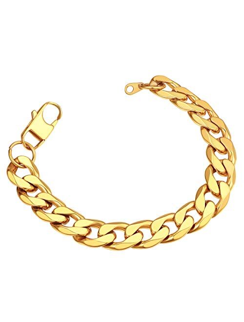 ChainsPro Men/Women Sturdy Figaro/Cuban Chain Bracelet, 6/9/13mm Width, 7.48/8.26" Length, 316L Stainless Steel/18K Gold Tone/Black (Send Gift Box)