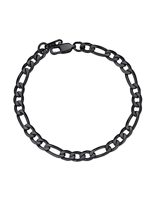 ChainsPro Men/Women Sturdy Figaro/Cuban Chain Bracelet, 6/9/13mm Width, 7.48/8.26" Length, 316L Stainless Steel/18K Gold Tone/Black (Send Gift Box)