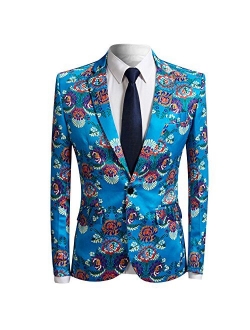 Men's Fashion Slim Fit Casual Print One Button Suit Jacket Blazer