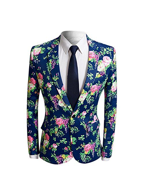 Men's Fashion Slim Fit Casual Print One Button Suit Jacket Blazer