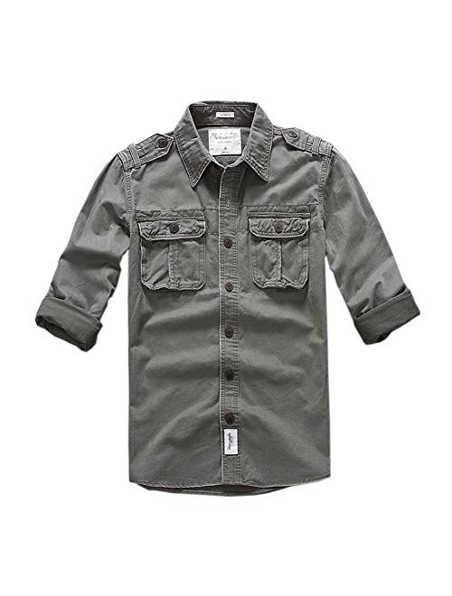 chouyatou Men's Outdoor Classic Chest Pocket Cotton Casual Long Sleeve Shirt Jacket