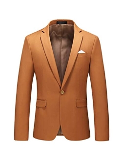 Man's Slim Fit Casual One Button Notched Lapel Turn-Down Collar Blazer Jacket